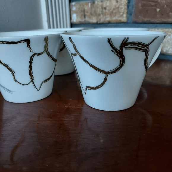 Shinepukur Gold Silver White Fine Bone China Cups Abstract Set Of 4 - Picture 8 of 11